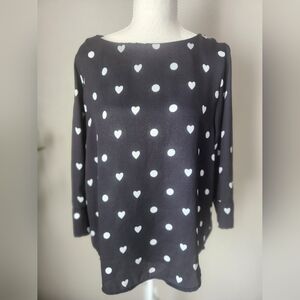 Premise Black Top with White Hearts & Polka Dots